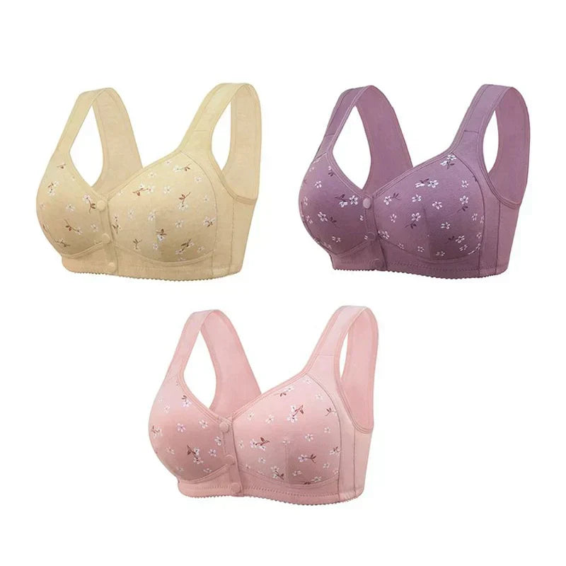 2025 Anti-Sagging Front-Open Cooling Cotton Button Bra