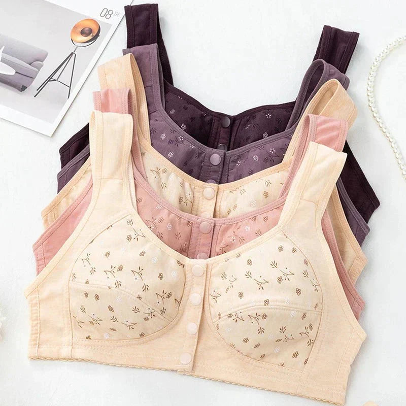 2025 Anti-Sagging Front-Open Cooling Cotton Button Bra
